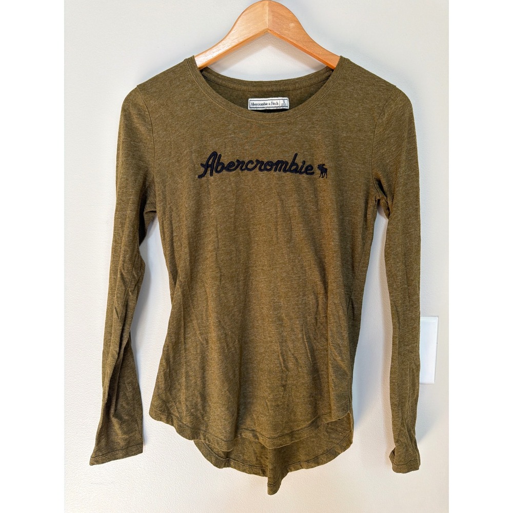 Abercrombie & Fitch Womens Olive Long Sleeve Moose Logo Tee Shirt Small Retro